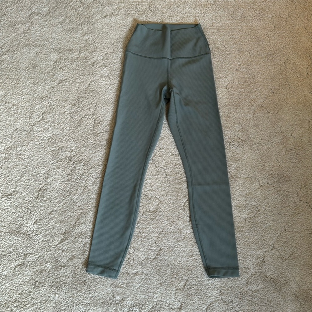 Ribbed High Rise Leggings Basil Green